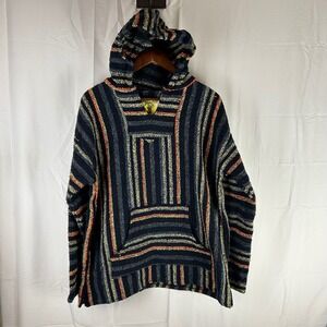 Iguana Jack Baja Hoodie Pullover Striped Hooded Sweatshirt XL Made in Mexico